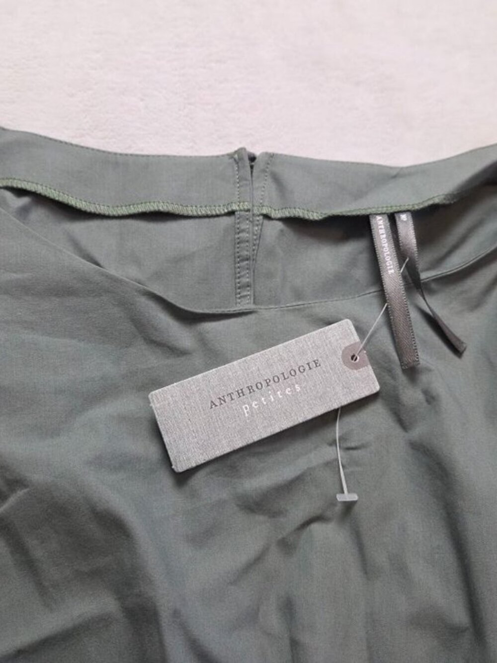 New MP Anthropologie waisted short-sleeve A-line midi dress Duck Green M Petite - Picture 6 of 12